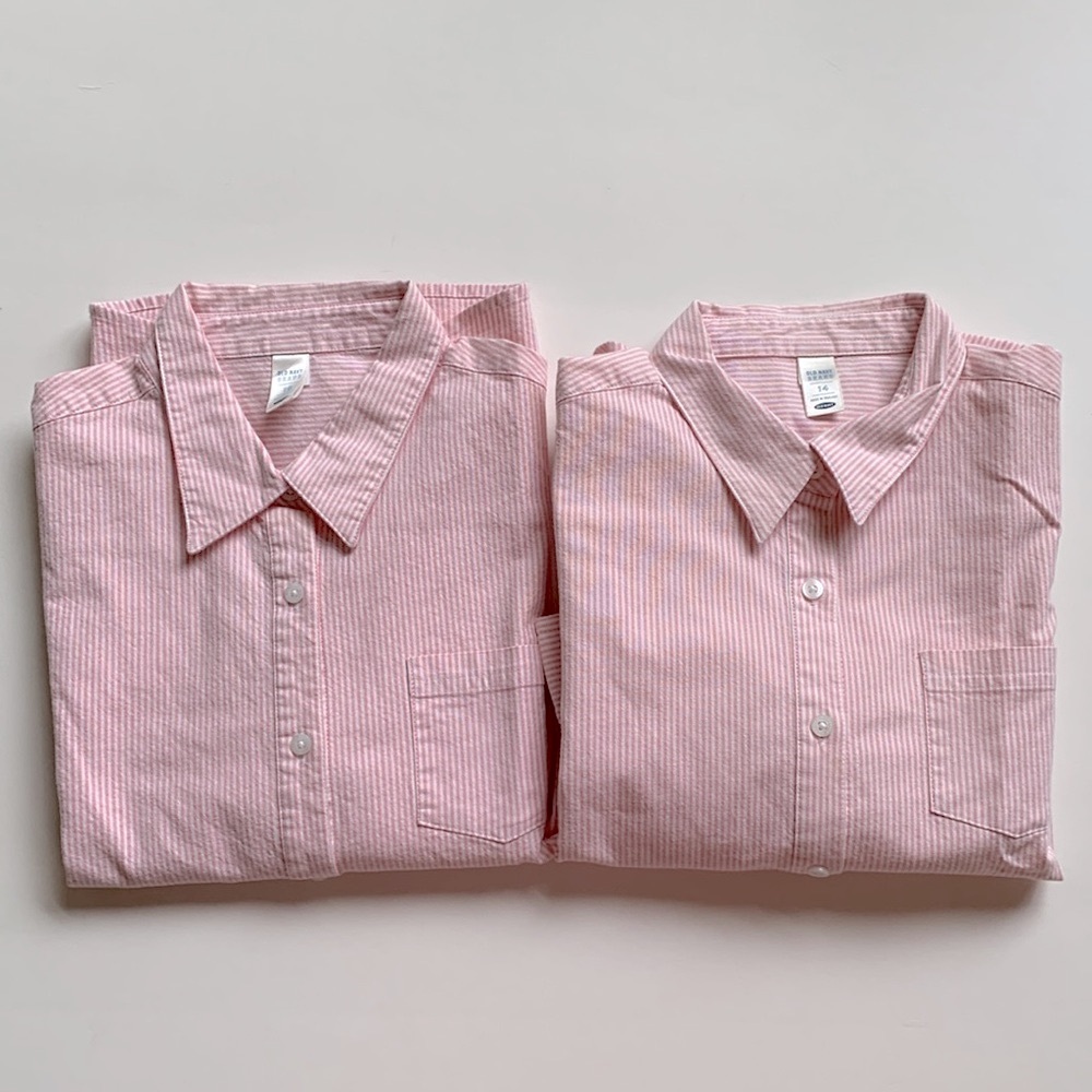 NWOT OLD NAVY Girls Pinstripe 3/4 Sleeve Button Down Shirt Bundle Size 14 & 16